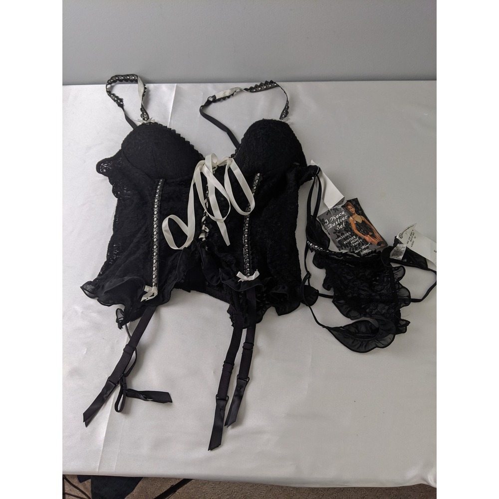 Cinema Etoile Seductivewear Black Lace 2 Piece Bustier Set XL NWT 615163